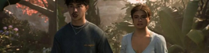Two Until Dawn 2 characters standing together in a jungle scene