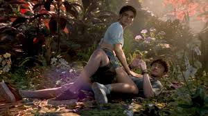Two Until Dawn 2 characters helping each other in a jungle scene